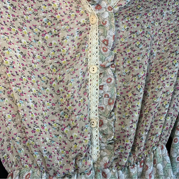 POL Delicate Floral Print Cottagecore Long Sleeve Sheer Dress, size L - Picture 5 of 12